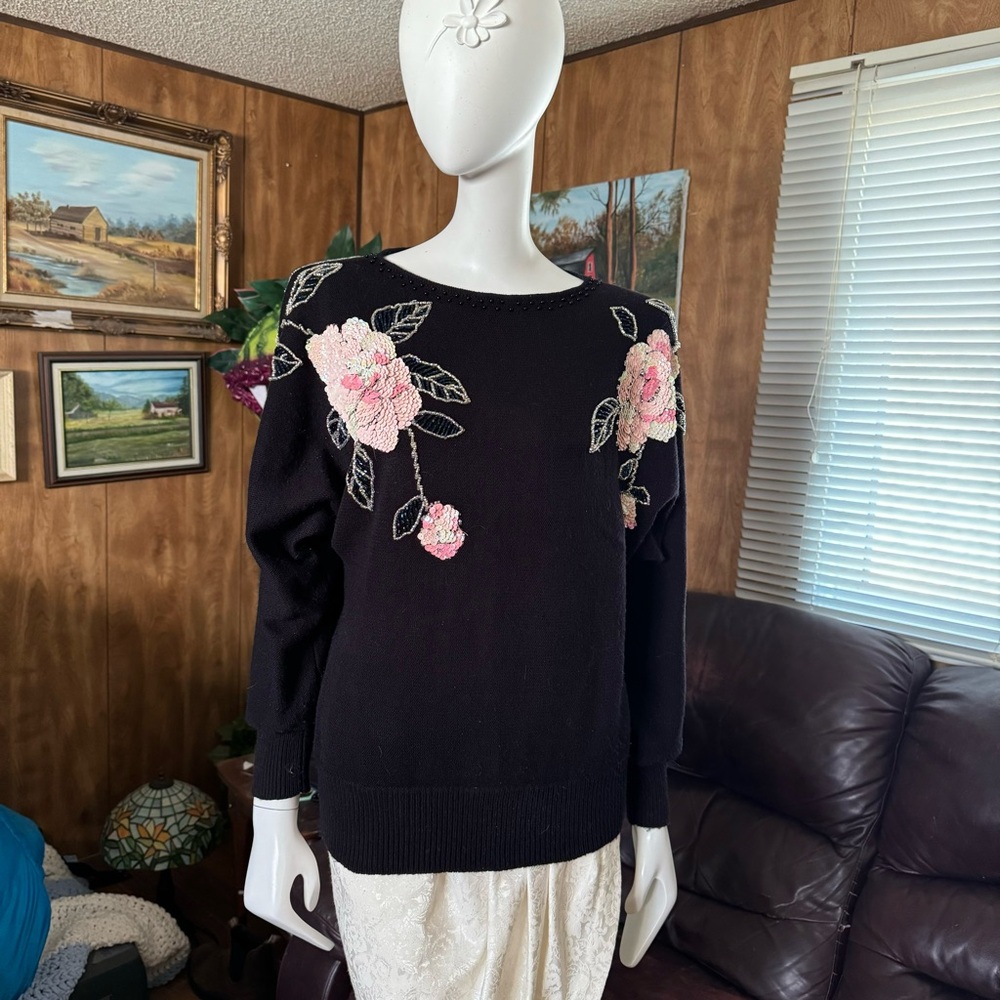 Amazing Vintage Sequin Floral Sweater